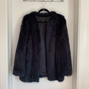 Navy Blue Faux Fur Coat